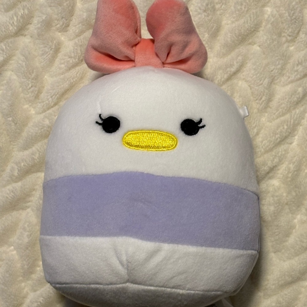 Disney Squishmallows White and Purple Plush with Pink Bow